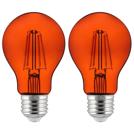 Sunlite LED Filament A19 Standard 4.5 60W Equiv Colored Transparent Dimmable Light Bulb, Orange, 2PK 81085-SU